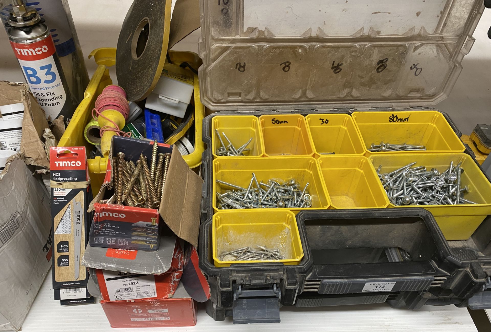 2 x Stanley Fatmax storage boxes and contents - nails and screws, tubes silirub silicone, - Image 2 of 3
