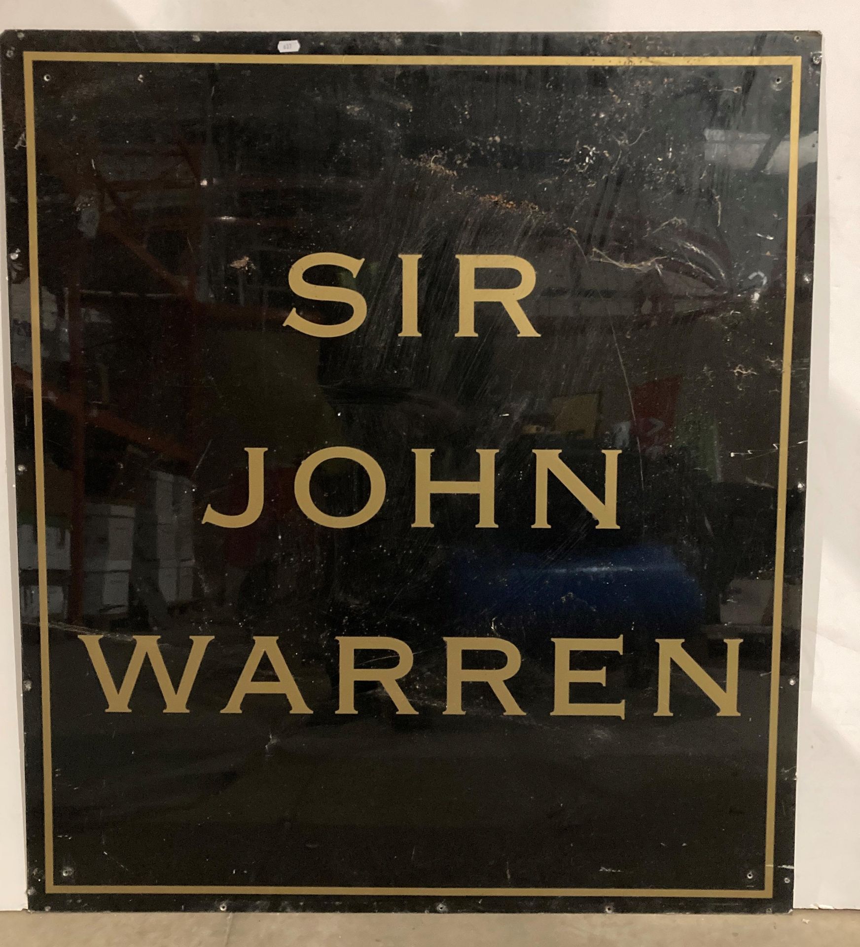 'Sir John Warren' black and gold aluminium coated sign - 112 x 100cm (saleroom location: MA1 wall) - Image 2 of 2