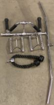 Six assorted gym equipment handle attachments