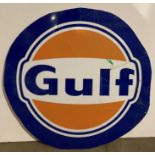 A Gulf perspex fuel sign with crack - approximate size 92cm diameter (saleroom location: MA7 wall)