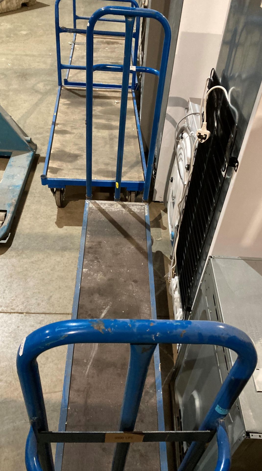 Thin blue metal mobile stock trolley, - Image 2 of 2