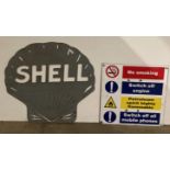 Metal fabricated 'Shell Fuel' sign (53 x 56m) and a Petrol 4 Forecourt warning sign (saleroom