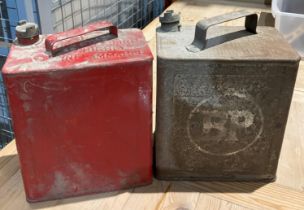 A vintage metal BP fuel can and a red metal fuel can (no contents) (saleroom location: MA1)