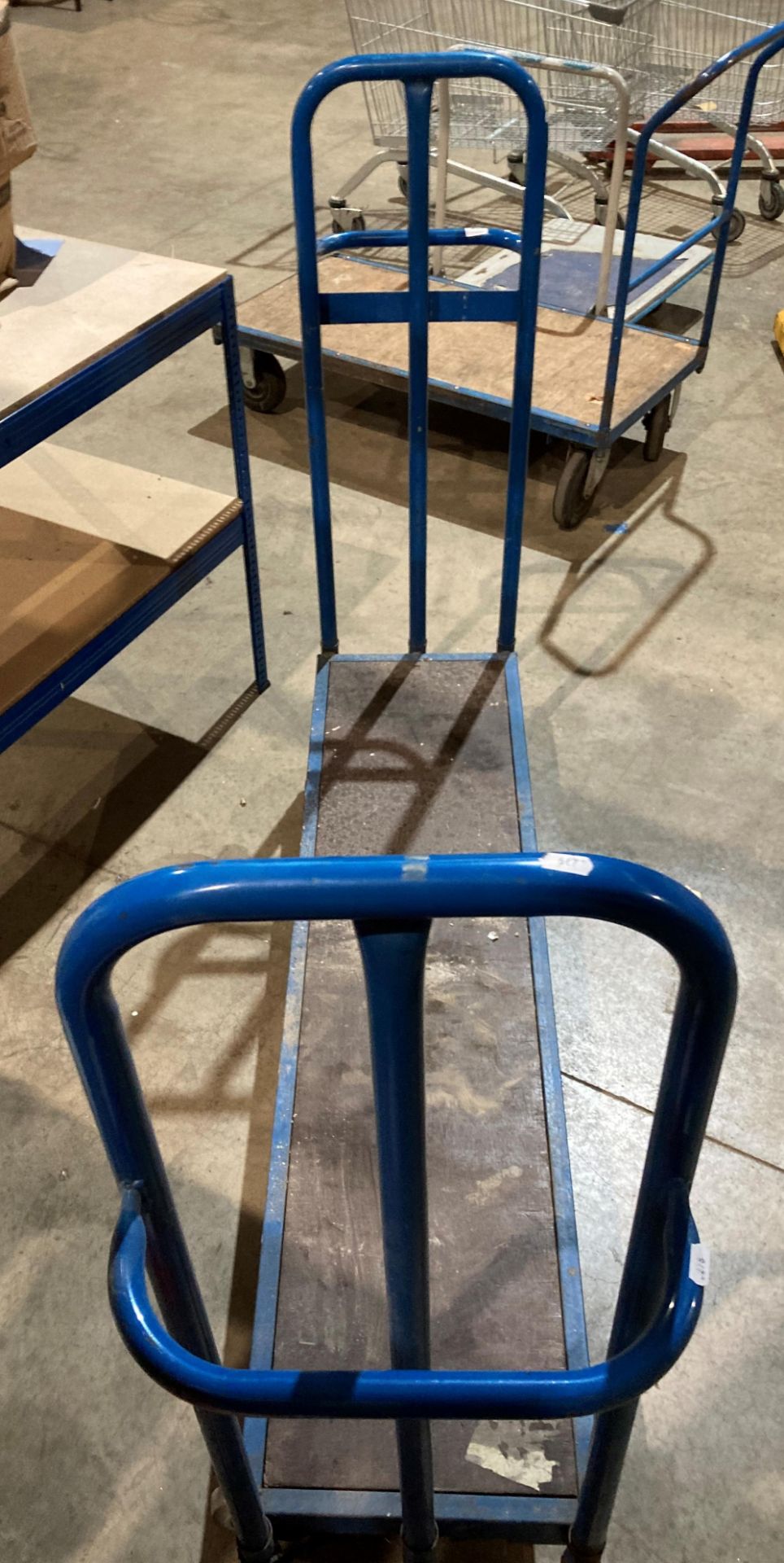 Thin blue metal mobile stock trolley, - Image 2 of 2