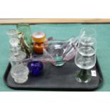 Mixed glassware including a small thistle shaped decanter,