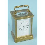A Victorian brass cased carriage clock with key, the face marked Field & Sons Aylesbury,
