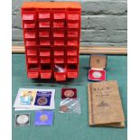 Various coinage housed in plastic multi drawer store plus loose collectors crowns and a small