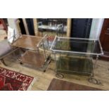 A c1960 vintage chrome metal folding drinks trolley together with another vintage glass and chrome