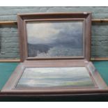 Two unsigned heavy framed oil on canvas paintings of seascapes,