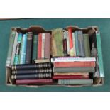 A box of books including a 1951 Jack Hargreaves 'Fishing for a Year' and 'The Anglers Companion' by