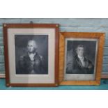 A framed print of Nelson and a maple framed print of the Duke of Wellington