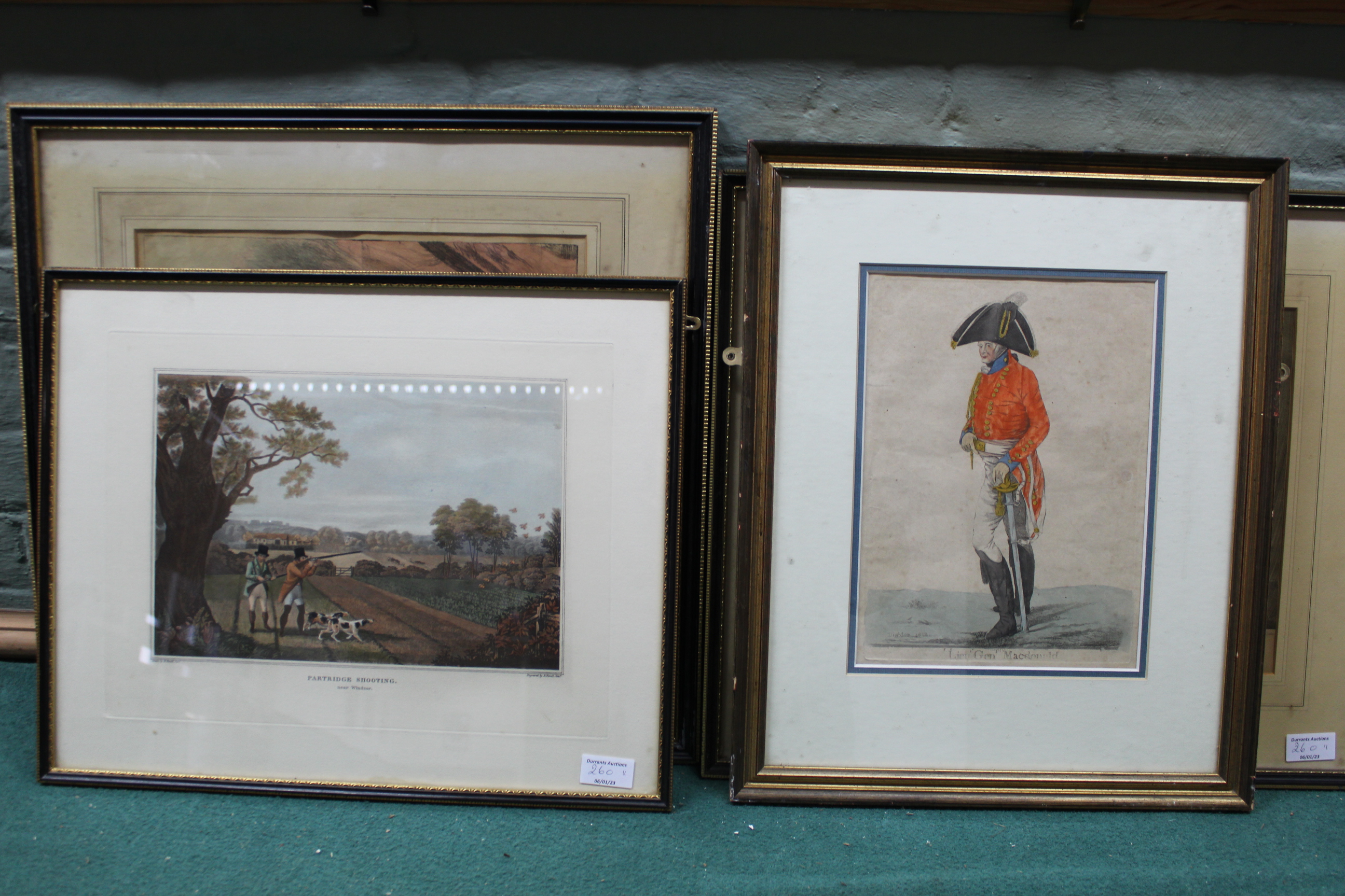 A large framed hunting print 'Fox Hunting - The Find' plus five assorted military prints and five - Image 5 of 6