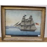 A framed and glazed gouache ships portrait of the 'Brig Aleacs of Greenock James Bell,