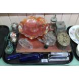 A collection of glassware, metal containers, paperweights etc together with a c.