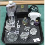 Swarovski mouse and hedgehog plus various small glass figures,