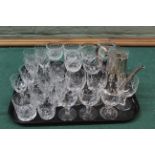Various parts sets of drinking glasses plus a silver plated hot water jug