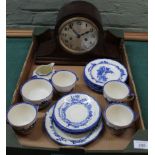 Royal Doulton Norfolk pattern part tea set (one plate with chip) plus a vintage wooden cased mantel