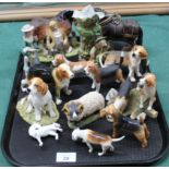 Various maker animal ornaments including Beswick fox terrier and hound,