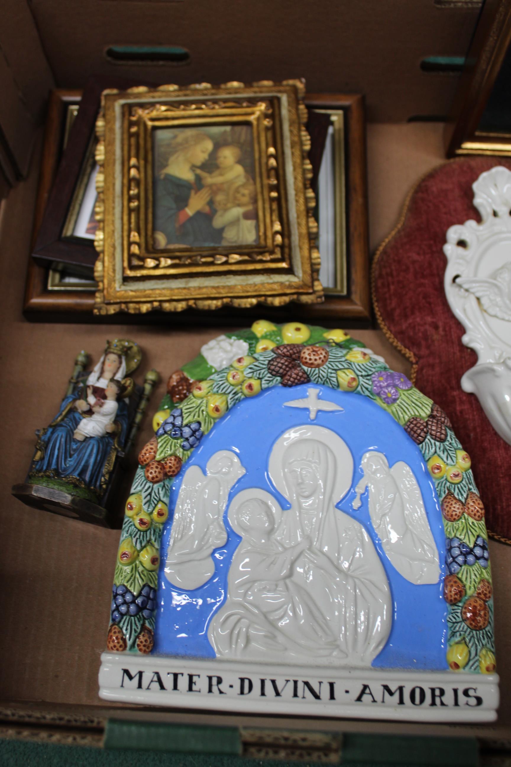 A selection of religious ornaments and plaques including carved figure of Madonna and child etc - Image 2 of 3