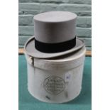 Vintage Walter Barnard & Sons grey felt top hat (wear to brim) housed in a Lock & Co Hatters card