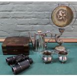 A dolphin based dinner gong plus a plated coffee pot,