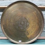 A large North African circular brass tray,