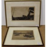 Arthur J T Briscoe (1873-1943), framed etching of hauling in the nets,