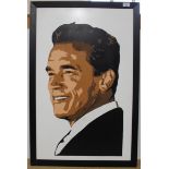 A framed acrylic stencil painting on board of Arnold Schwarzenegger during his campaign years