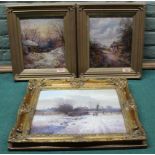 A pair of framed oils on board of cottages in a landscape,