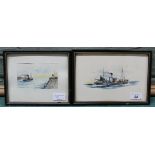 Two framed watercolours of Lowestoft trawlers by J M Austin