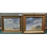 Two small framed oil paintings on board, both boating scenes, one signed David Balder 19cm x 24cm,