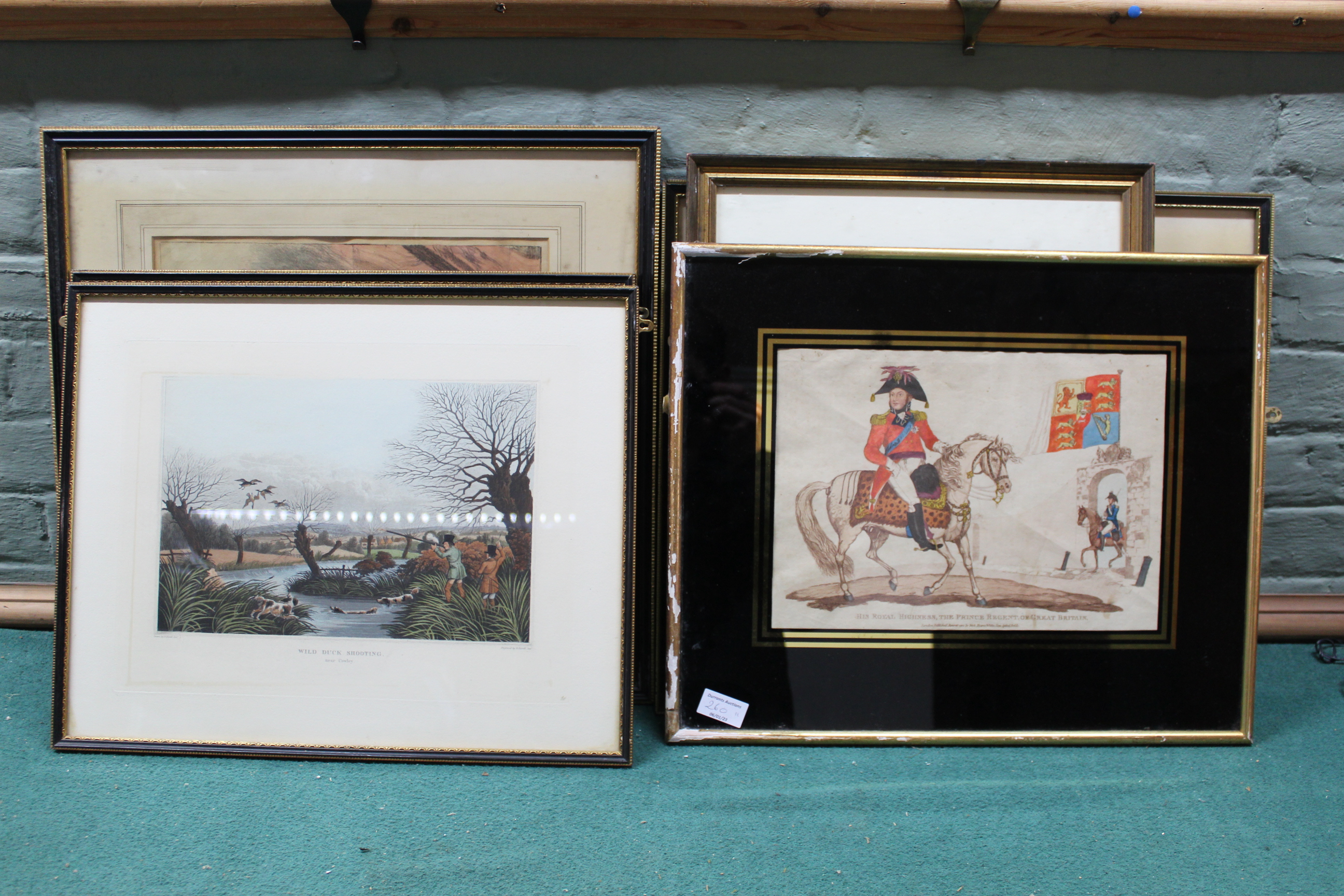 A large framed hunting print 'Fox Hunting - The Find' plus five assorted military prints and five - Image 4 of 6