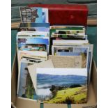 A box of mixed postcards plus an album including some saucy examples