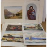 A small selection of assorted mounted watercolours etc of various subjects and artists