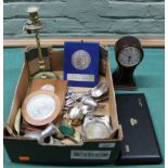 A small box of mixed mainly metalwares including a cased technical drawing set,