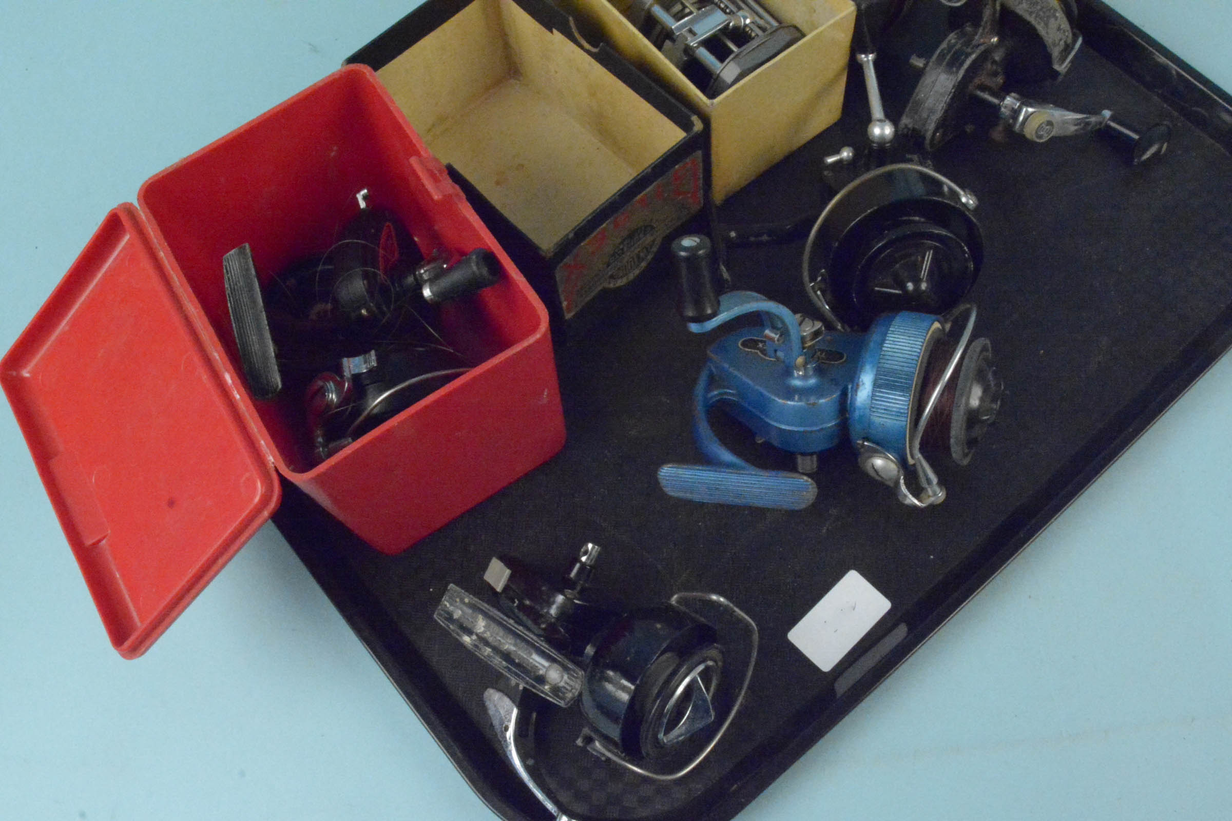 Six early fixed spool reels and a Gildex boxed multiplier reel (handle as found) - Image 3 of 3