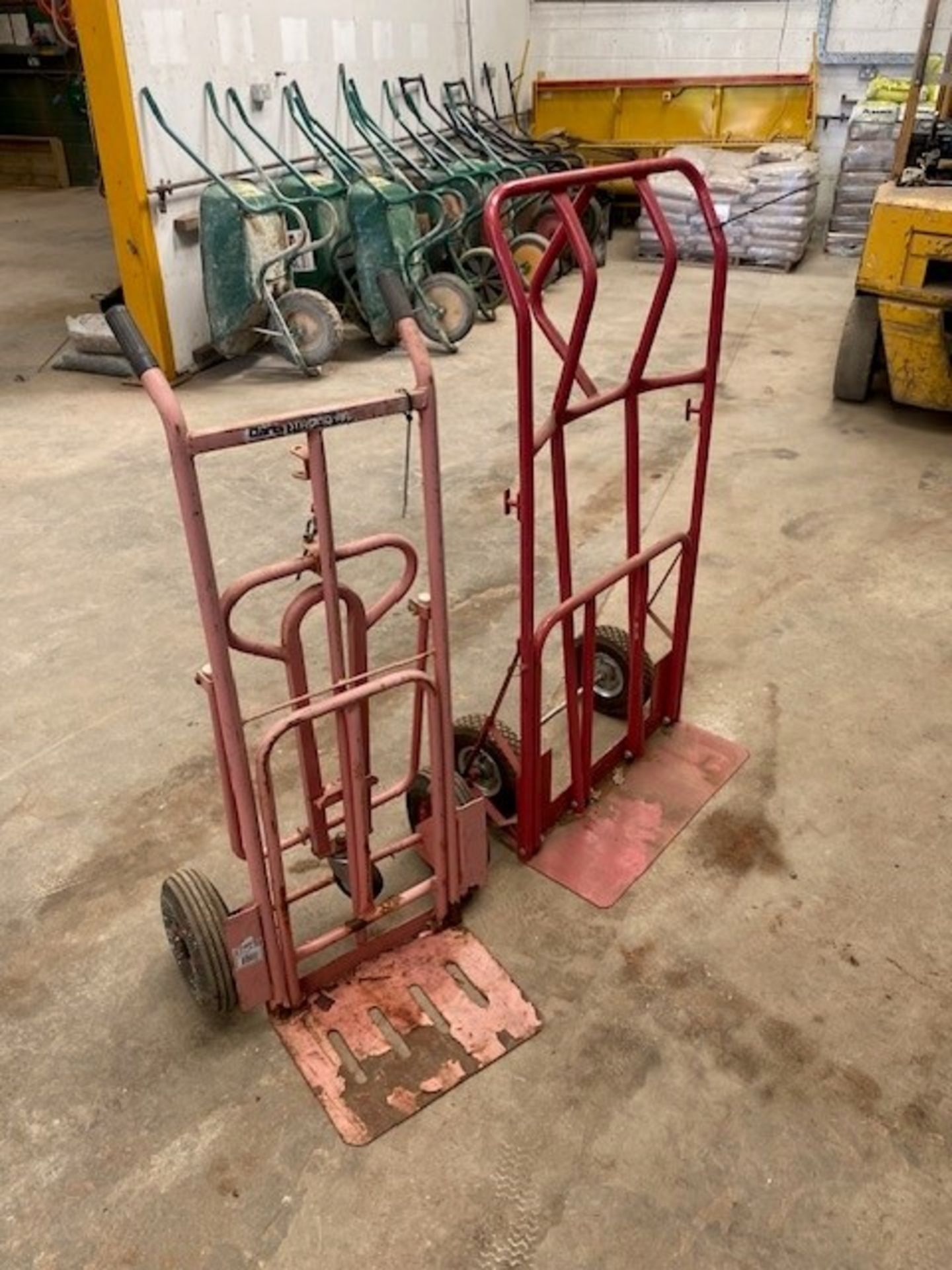 2 x Sack barrows with pneumatic tyres
