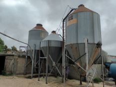 3 x Galvanised feed bins/hoppers, 5T, 9T & 11T respectively,