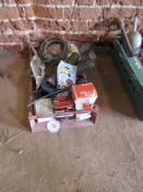 Tray of spares including new tines, plough spares,