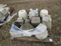 Various concrete pots, 11 pieces including stands,