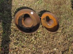 2 x Mexican Hat pig troughs, 27inch diameter, one with a small drill hole,