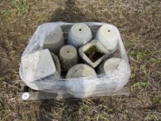 Various concrete pots, 8 pieces including stands,