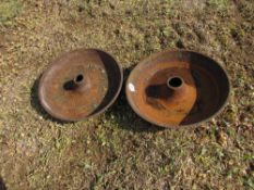 2 x Mexican Hat pig troughs, 30 inch diameter both with small cracks to one side,