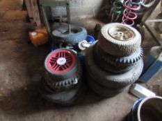 13 x Assorted wheels and tyres and box of trolley wheels