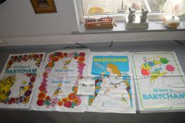 Four Unused Vintage Babycham Tea Towels