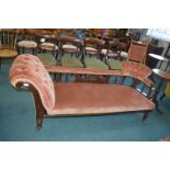 Victorian Mahogany Chaise Lounger with Red Velvet