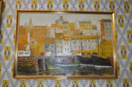 Oil on Board View of Whitby Harbour by Glyn Barker