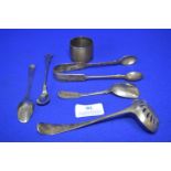 Hallmarked Sterling Silver Teaspoons, Sugar Nips, Sifter Spoon, and a Napkin Ring ~135g total