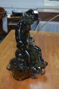 Glass Sculpture of a Fisherman Signed Rosia