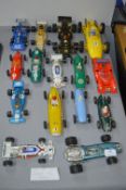 Fifteen Vintage Plastic Model Racing Cars